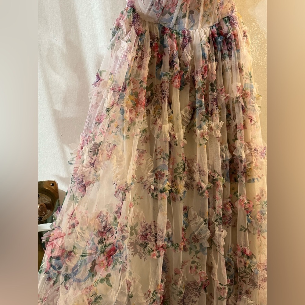 Faeriesty Ruched Bustier Ruffle Trim Hem Floral Print Tube Dress - Picture 8 of 12